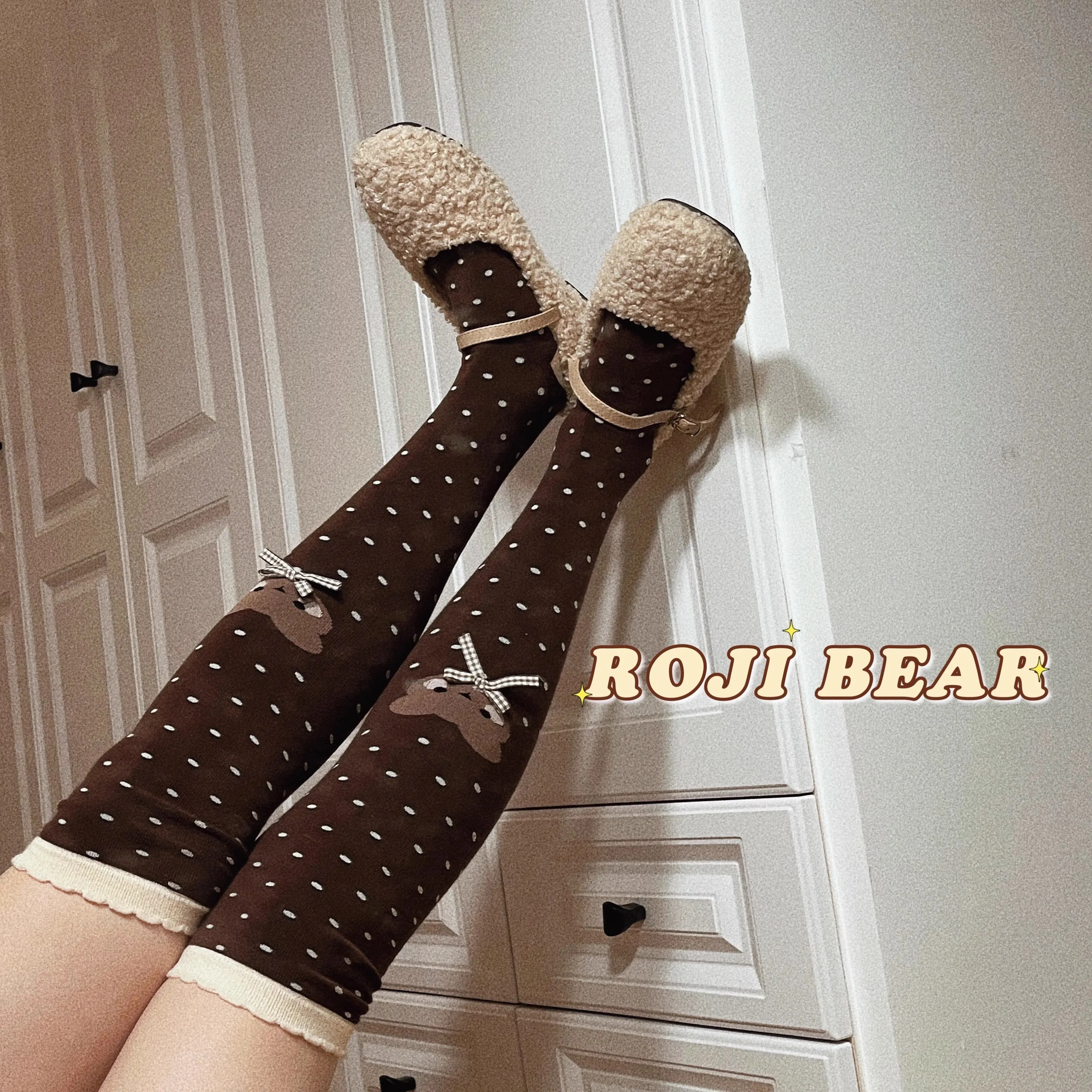 Japanese Little Bear Polka Dot Bow Lolita Socks Women Autumn Winter knee-high Socks Thick Combed Cotton Kawaii Slimming Stocking