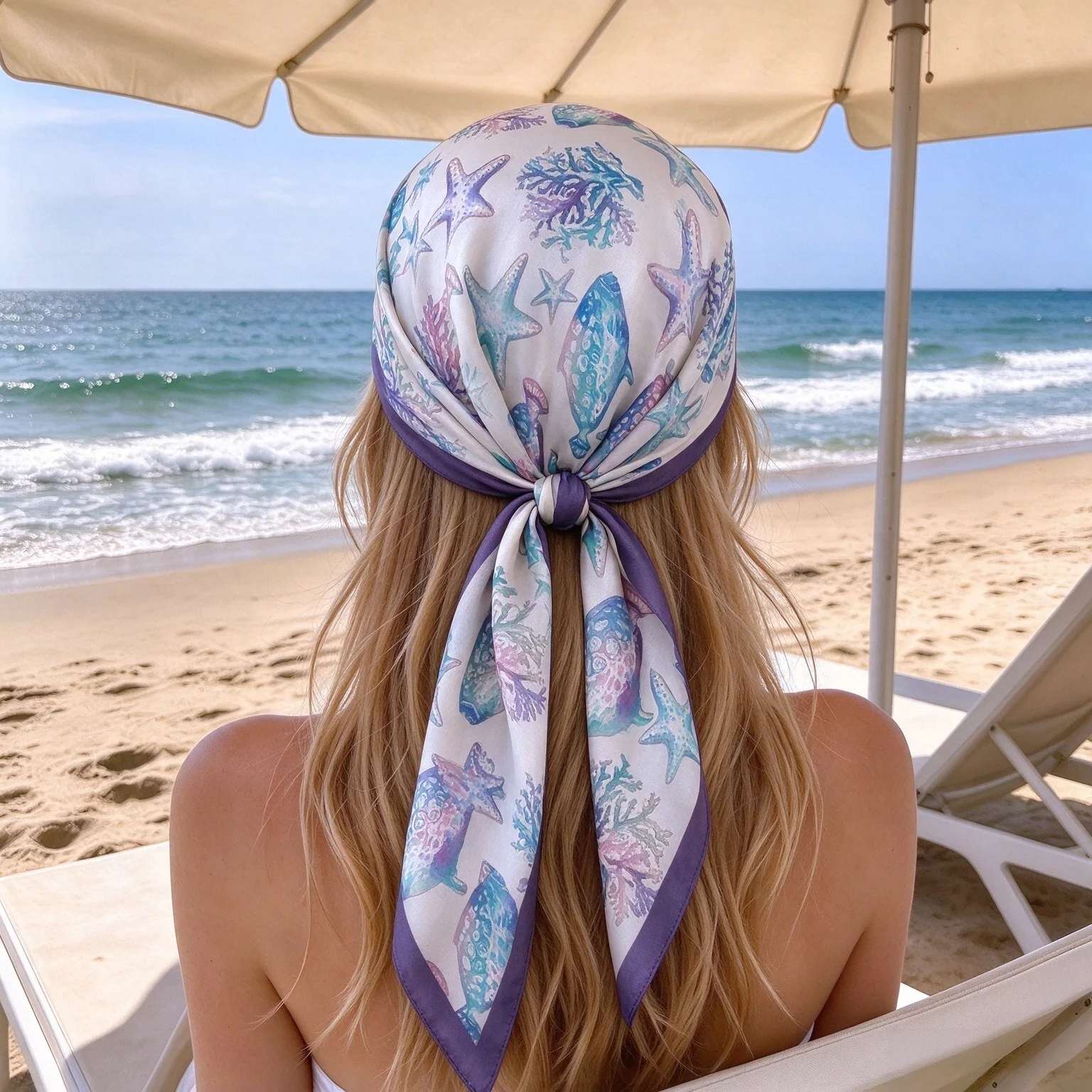 2026 New Square Scarf For Women Bandanas Ocean Printed Hijab Elegant Scarves Neckerchief Fashion Beach Shawl Wraps