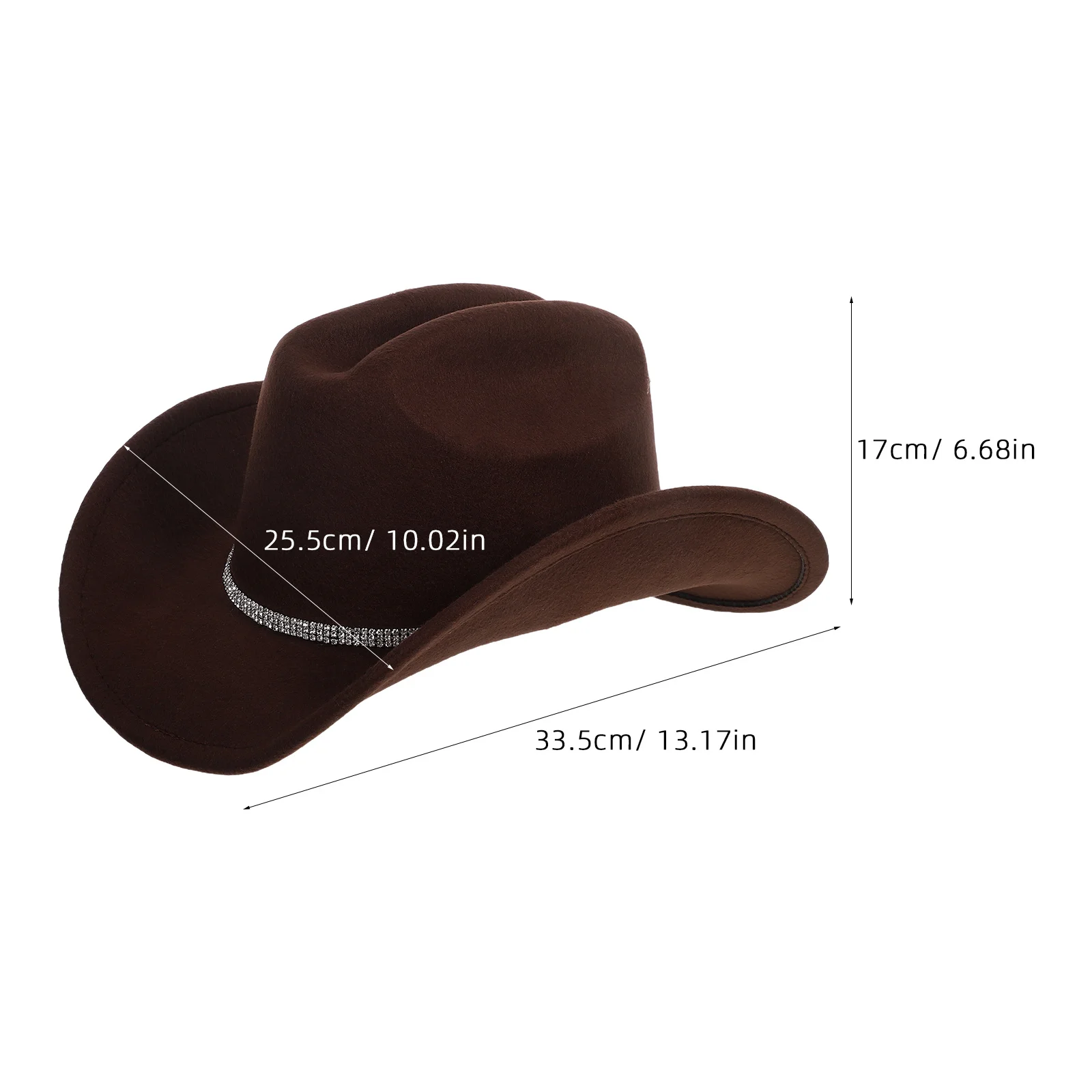 قبعة رعاة البقر الغربية للنساء من حجر الراين ذات حافة واسعة للحفلات - إكسسوار قبعة راعية البقر باللون البني #5