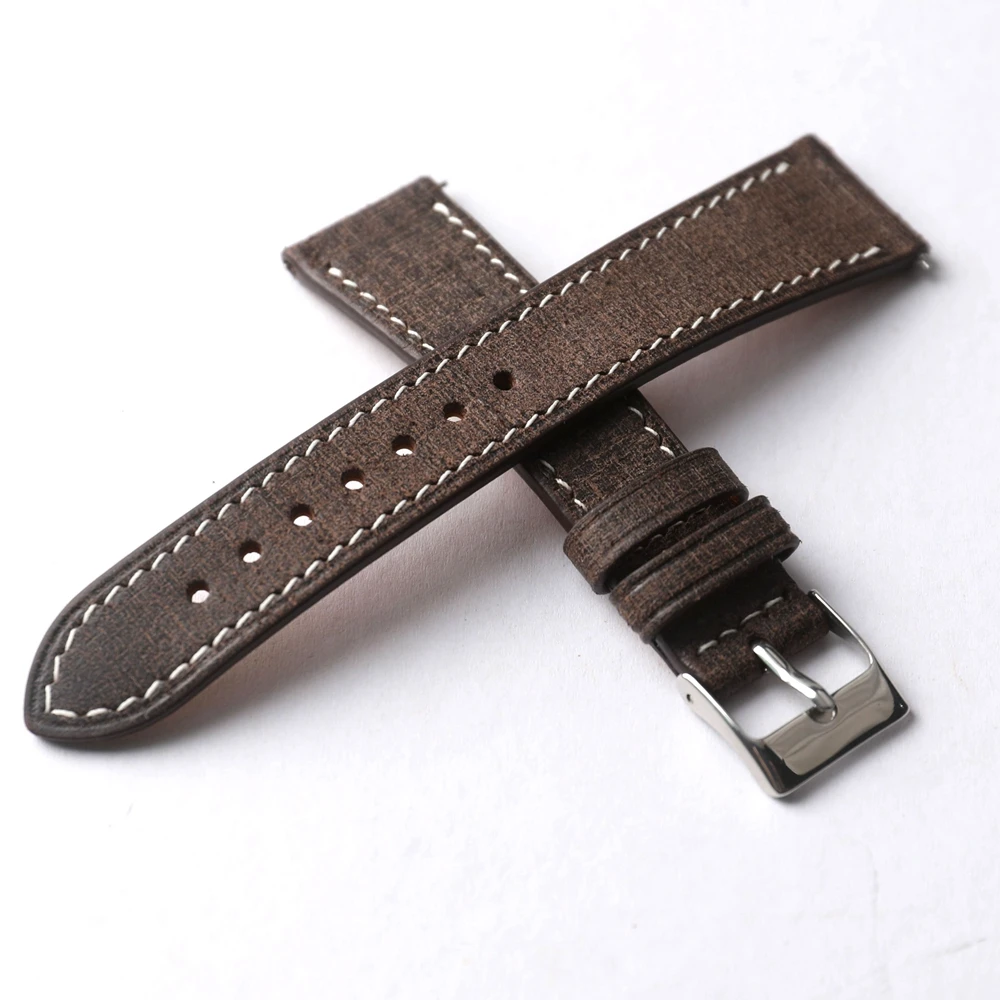 Handmade High Quality Cloth Genuine Leather Strap 18 19 20 22MM Vintage Style, S/M Size Italian Head Cowhide, Quick Release Brac