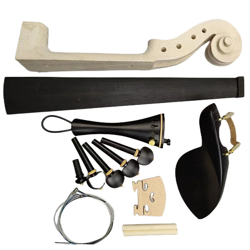 Complete Set Violin Assembly Accessories Head Neck Fingerboard Bridge Tailpiece Pegs Chinrest With Clamp Soundpost String 4/4