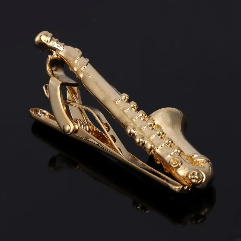 W8KF Saxophone Men Tie Clip Bar Necktie Pin Clasp Clamp Wedding Charm for Creative Gi