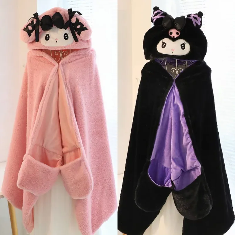 

Kuromi Melody Cartoon Japanese Napjama Office Air Conditioning Blanket Cute Double Layered Thick Dormitory Cloak Cloak Carpet