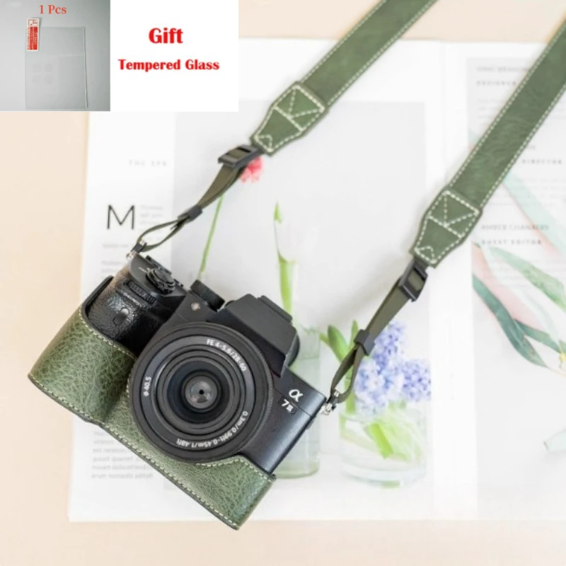 PU Leather Half case For Sony A7RIII A9 A7M3 Micro-single camera bag A7R3 half set protective case + 1PCS Free Tempered Film
