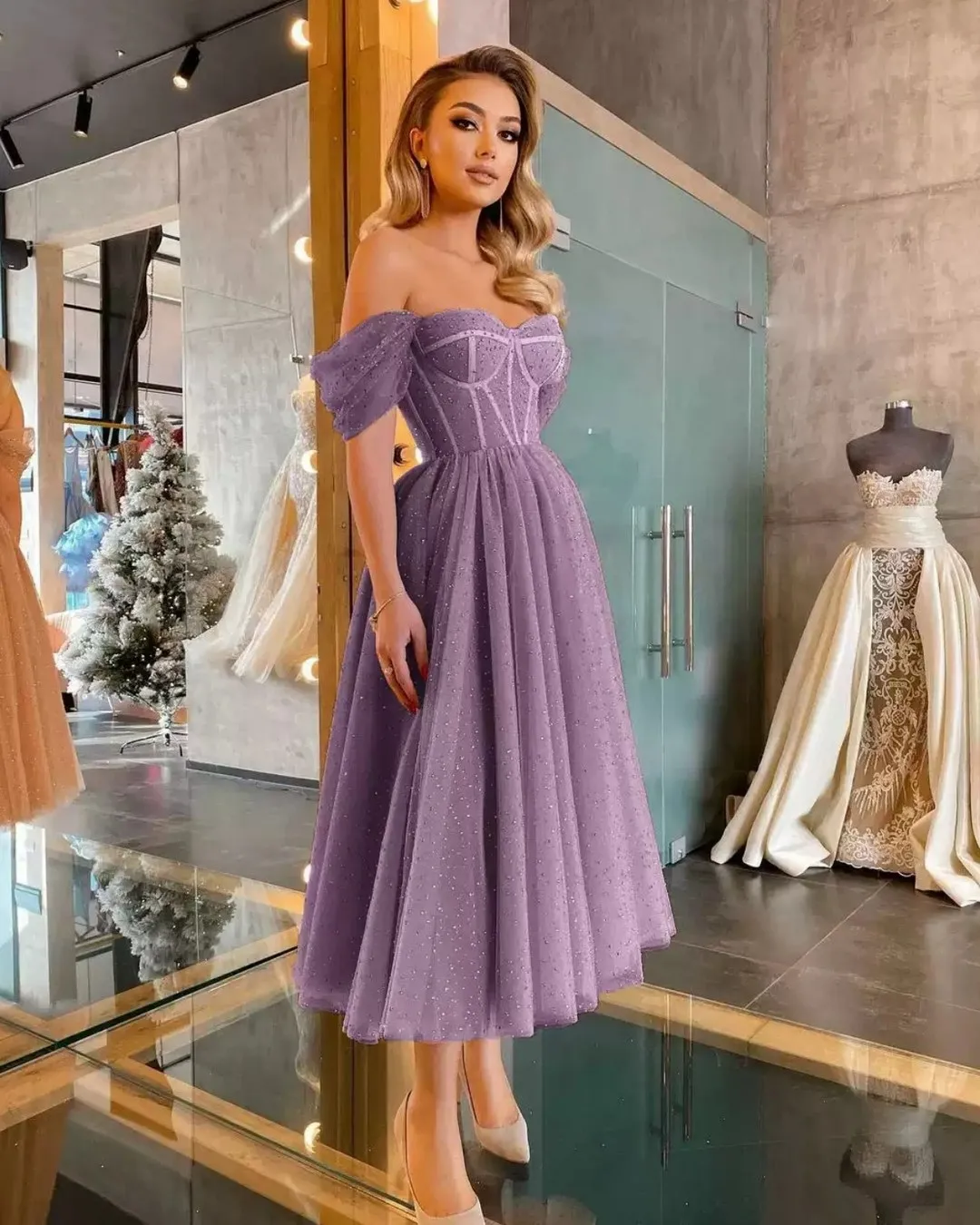 Stunning Light Purple Tea Length A Line Prom Dresses Custom Made Formal Party Grown 2025 Girl Wear