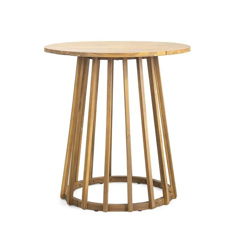 Outdoor Acacia Wood 3-Piece Round Bistro Dining Set, Teak Finish, Perfect for Patios and Gardens