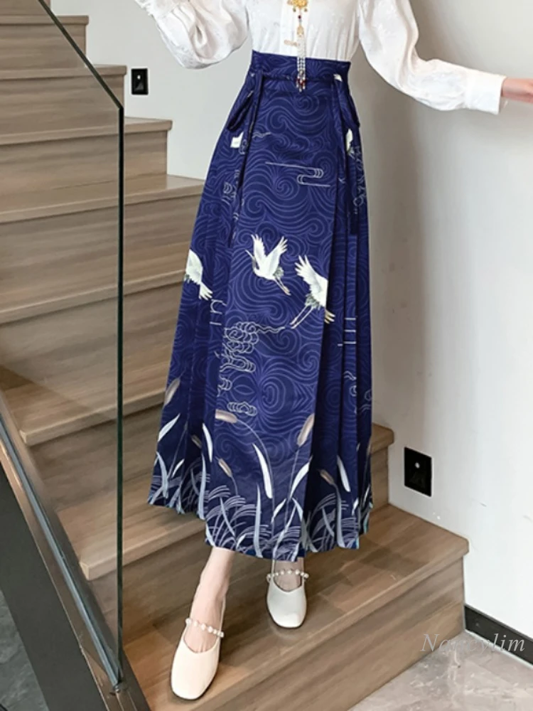 

Blue Han Chinese Clothing Horse-Face Skirt Women's Two Piece Suit 2024 New High Waist Petite Matching Top New Daily Outfits