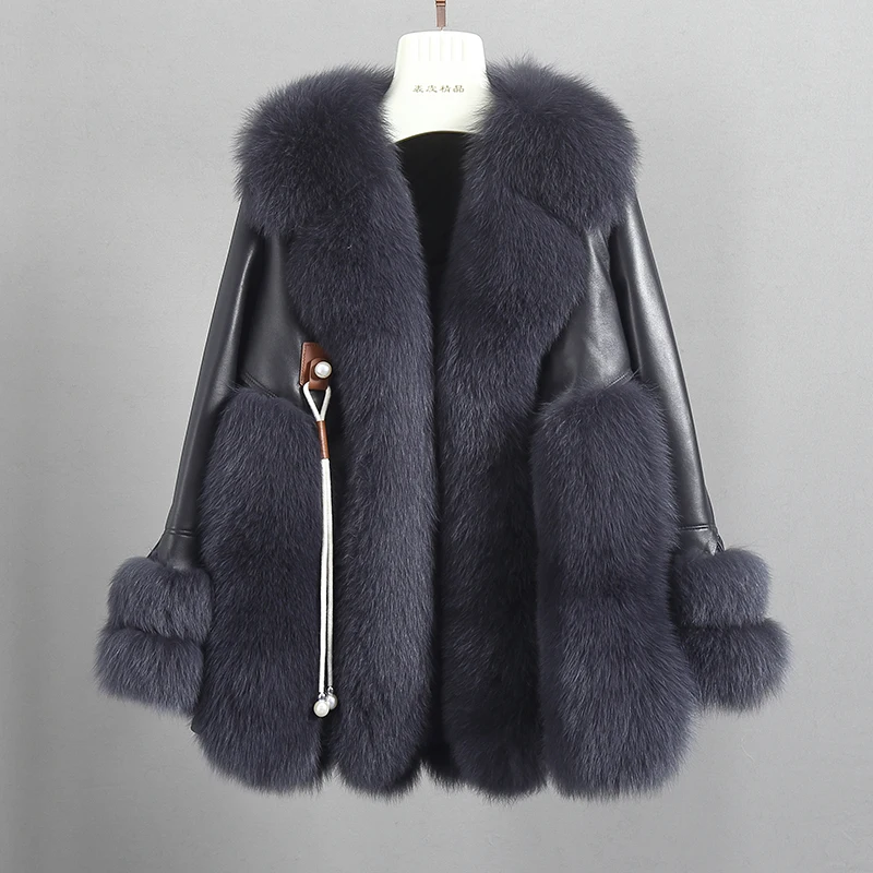 ZDFURS*High-End Imported Whole Leather Fox Fur Leather Fur Coat Women\'s Mid-Length Haining New Sheepskin down Jacket Coat