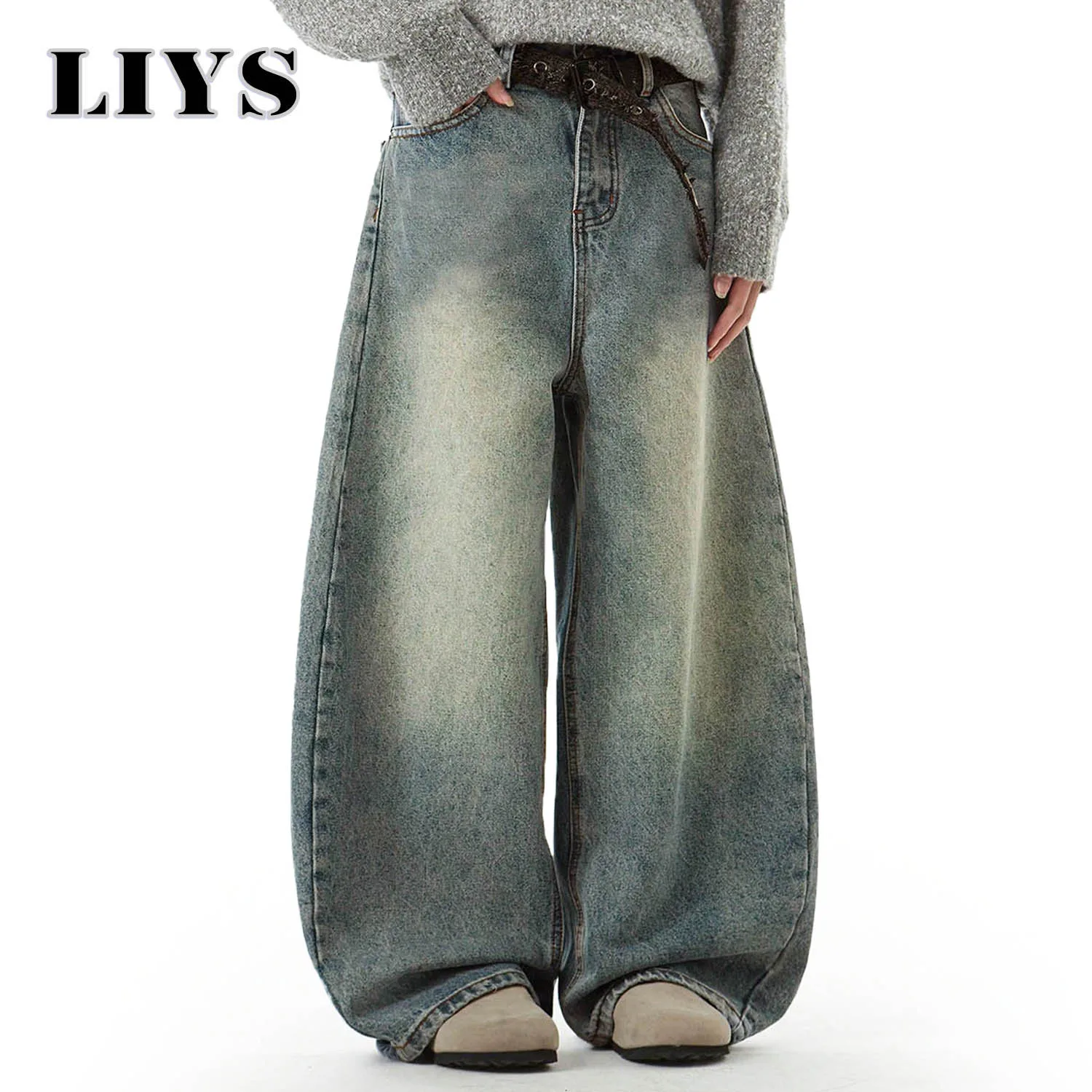 

Men's Wear Blue Wide-Leg Denim Pants Baggy Jeans Vintage Threedimensional Cut Curved Knife Jeans Loose Fit Summer New Trend
