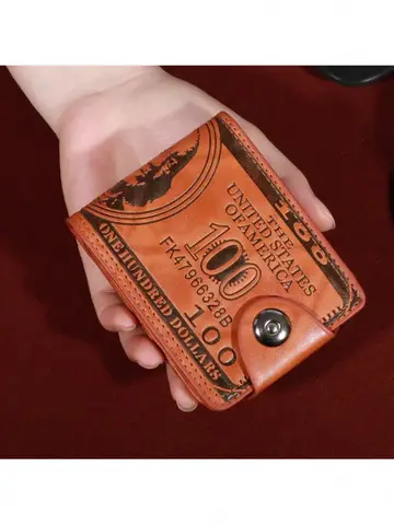 New men's fashionable leather wallet with USD pattern, multiple card slots, and large capacity wallet