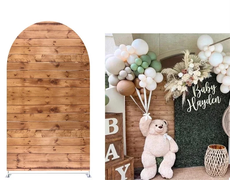 Mehofond الأحمر باب الحظيرة قوس خلفية غطاء مزرعة حفلة عيد ميلاد الخشب الأخضر يترك أقواس خلفية Festa حفلة استحمام الطفل ديكور