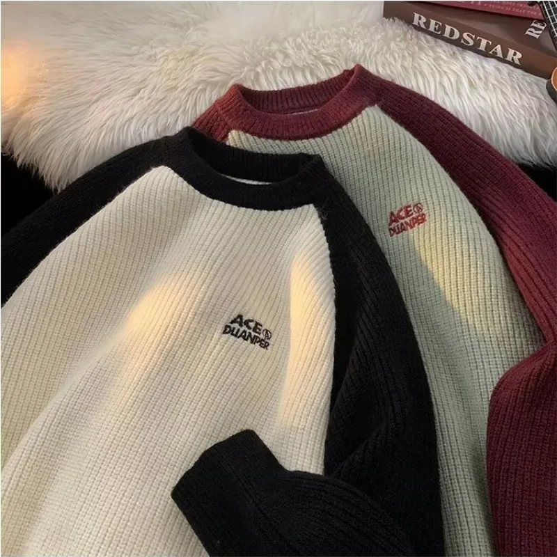 الخريف الشتاء حجم كبير 250 Pou الأمريكية الرجعية لينة اللون بلو الرجال محبوك سترة عالية المستوى تريكو ملابس خارجية #5