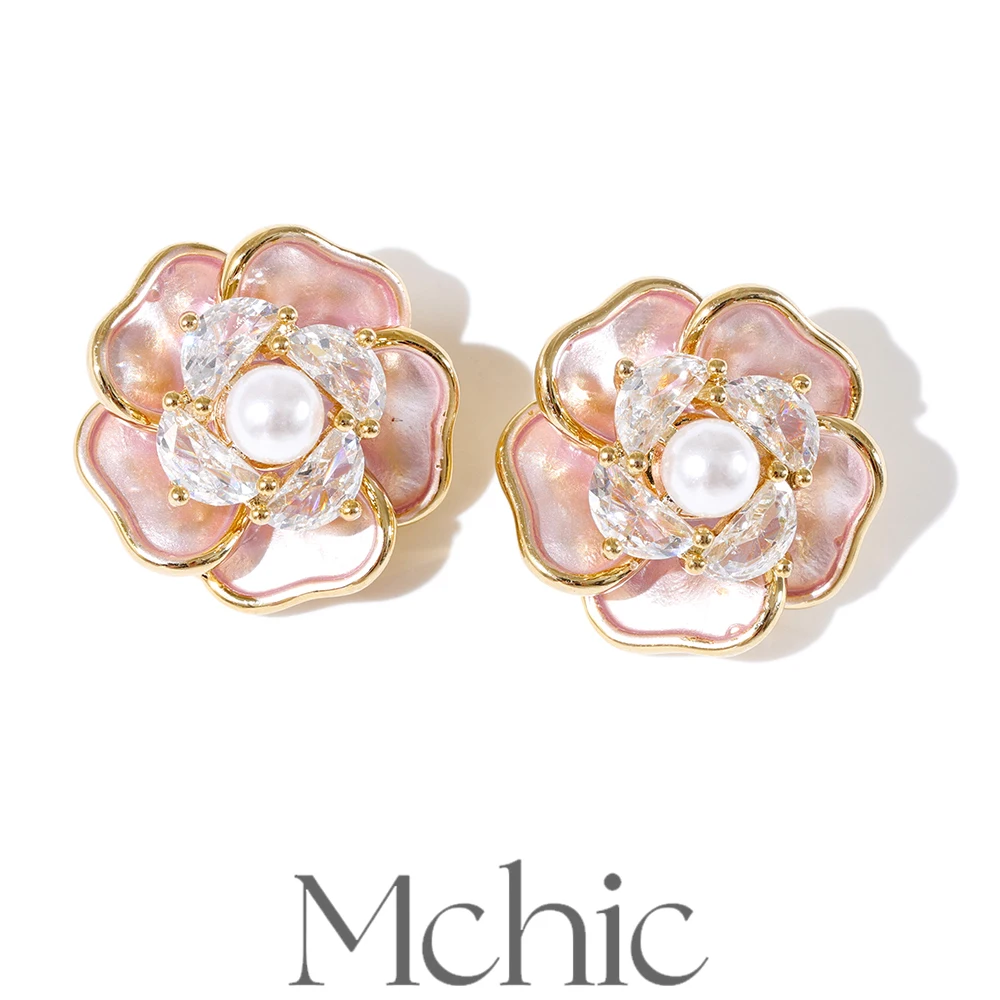 

Mchic Cubic Zirconia Pearl Enamel Flower Stud Earrings Arrivals Stylish Daily Wear Exquisite Ear Jewelry Wholesale