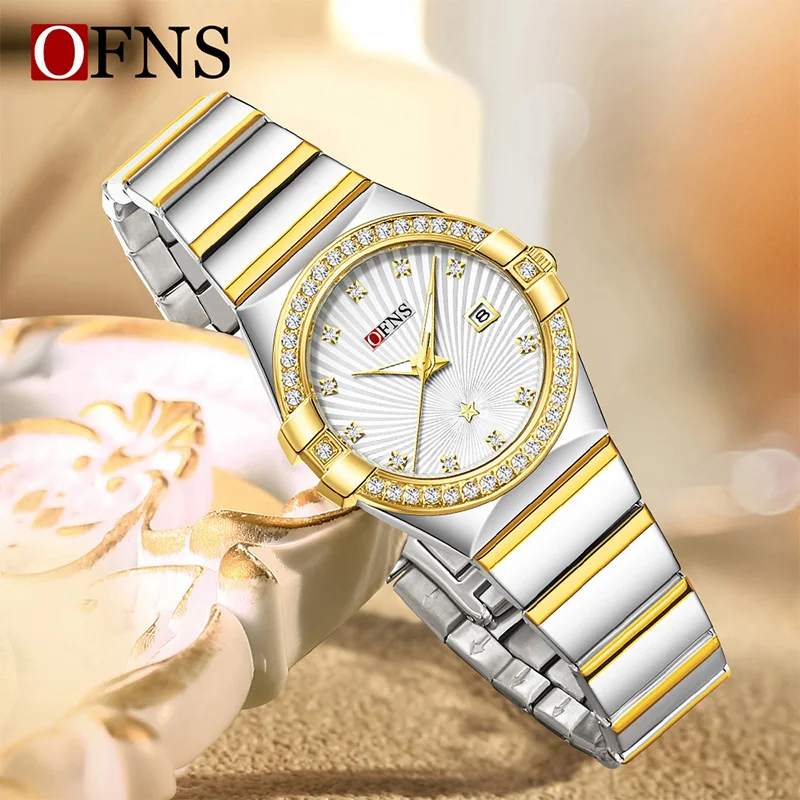 OFNS 1569 Fashion Luxury Simple Elegant Casual Ladies Quartz Wristwatches Qualities Female Diamond Scale Clock Women's