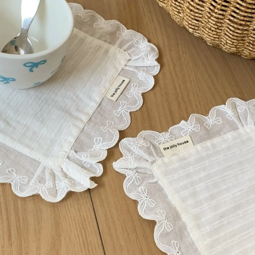 Korean Style Soft Flounced Lace Ruffle Placemats Dust-proof Multi-purpose Lace Napkins Coasters Photo Props