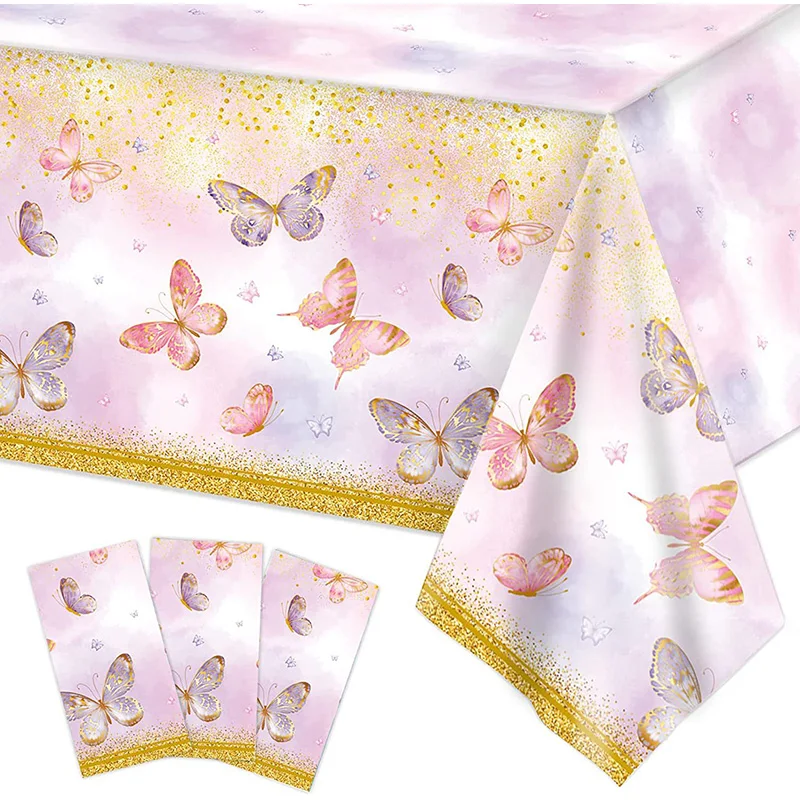 Butterfly Disposable Tablecloth Plastic Rectangular Spring Butterfly Birthday Table Cover Happy 1st First Birthday Party Decor