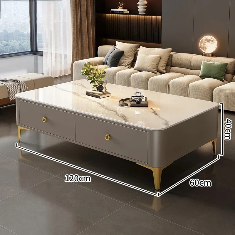 Light Luxury Slate Coffee Table With Storage Simplicity Marble Effect High-end Coffee Tables Luxury Corner Mesas Home Furniture