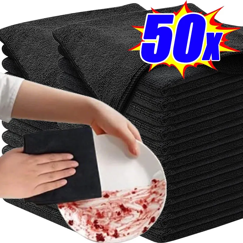 

50/1pcs Black Microfiber Cleaning Cloth Absorbent Towel for Wash Car Housework Clean Kitchen Cleaning Rags Household Clean Tools