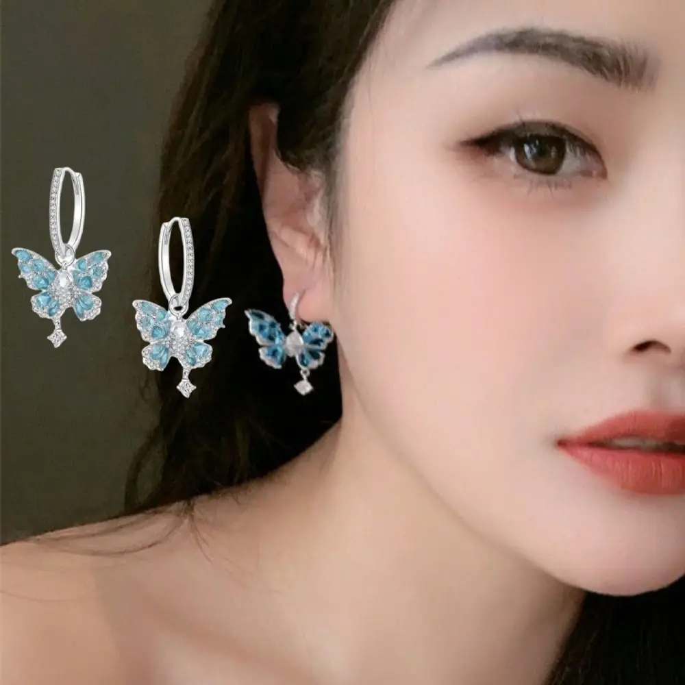 أنيقة ضوء الفاخرة فراشة كريستال أقراط هوك ثقب الحلو فراشة انخفاض القرط الزركون الأذن مجوهرات اكسسوارات الطرف