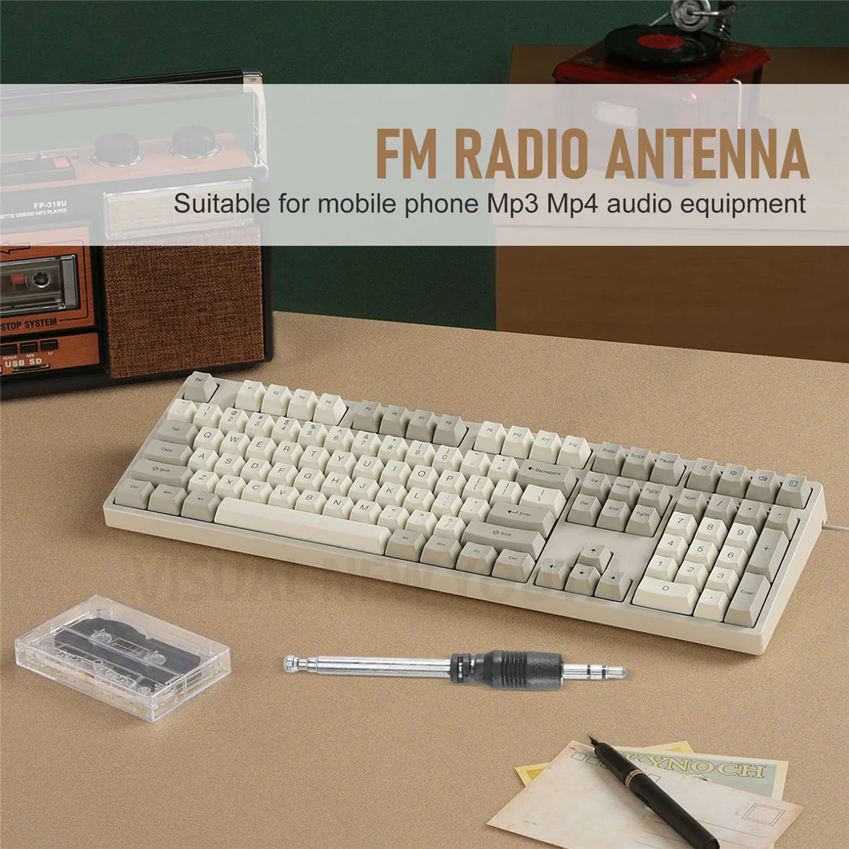 Antena de rádio FM telescópica para celular, equipamento de áudio, Mp3, Mp4, 3,5mm, 4 seções