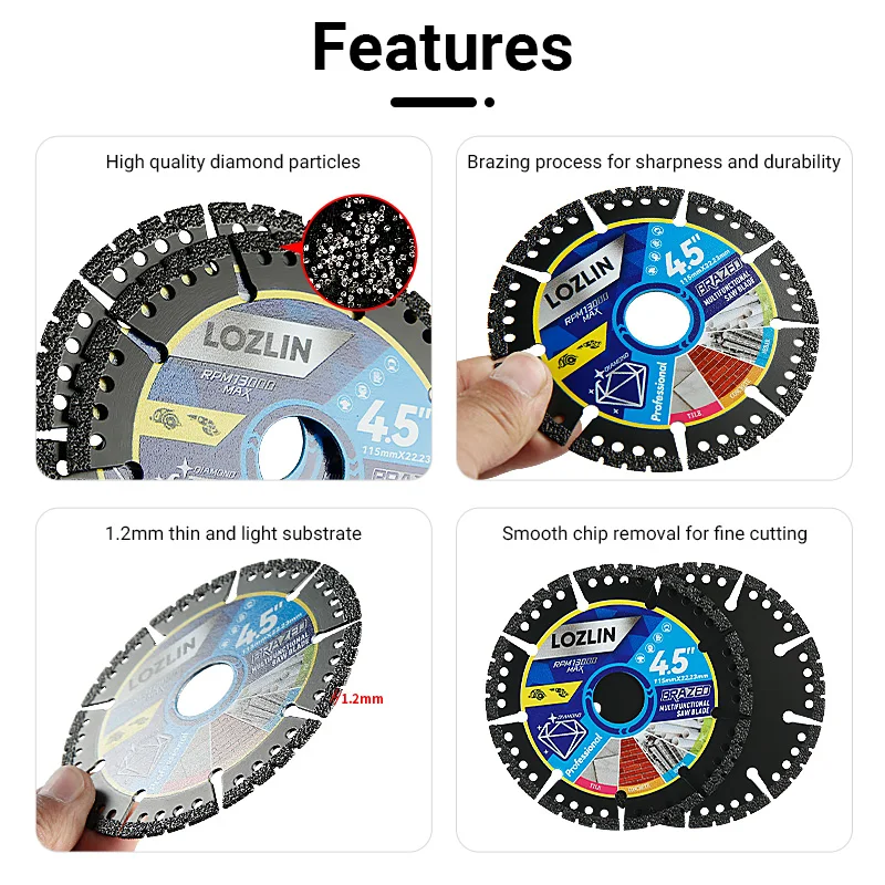 LOZLIN Multi Material Cutting Blades Metal Tile Stone Angle Grinder Saw Blades for Alloy Cast Iron Marble Tool Accessories view 6