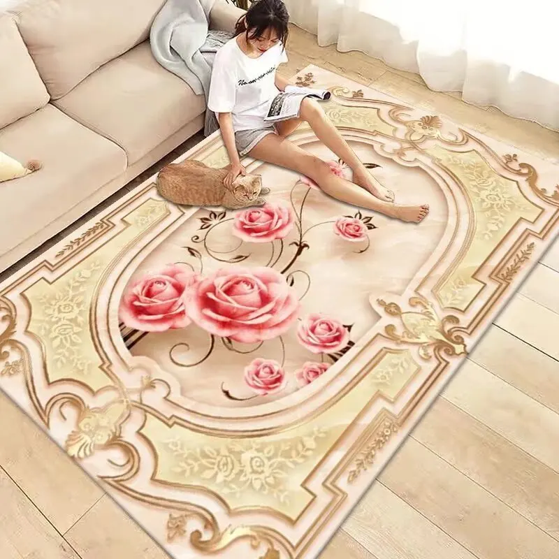 

Великолепный ковер с розовой розой для гостиной, домашнее украшение, диван, стол, нескользящий ковер, мягкий напольный коврик, декор для спальни, коврик