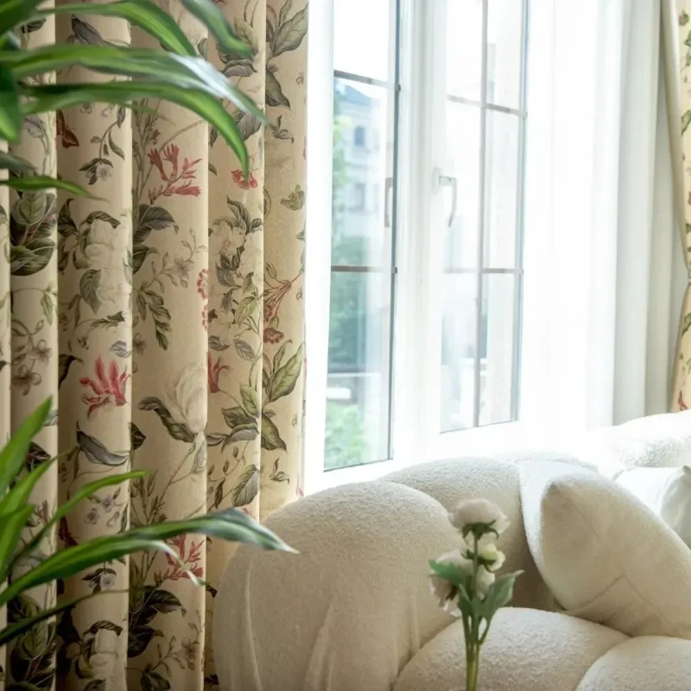 French Style Fresh and Refreshing Curtains for Living Room Bedroom Dining Room Butterfly Love Flower Printed Shading Curtains