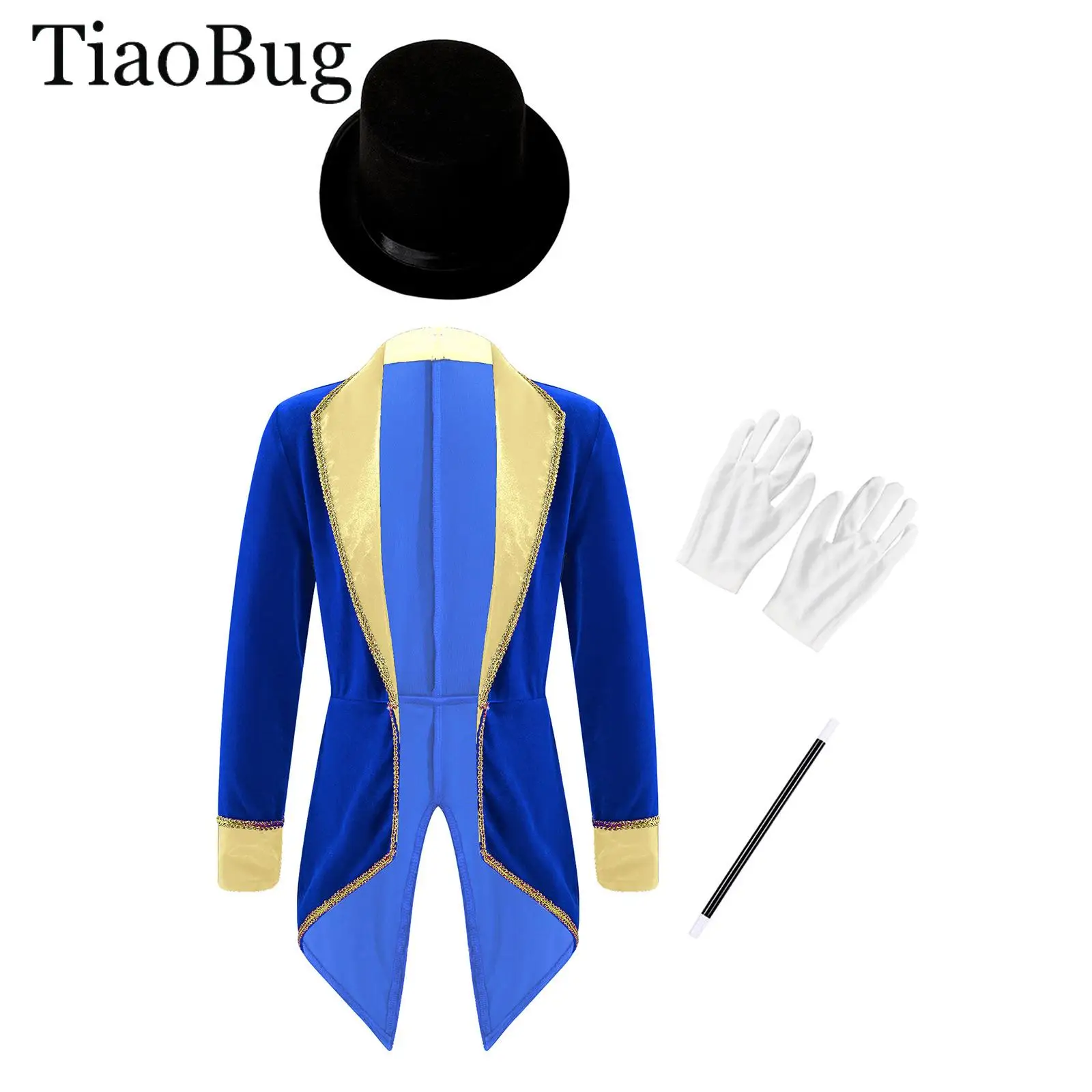 

Boys Girls Circus Ringmaster Tailcoat Jackets Xmas Halloween Lion Tamer Showman Costume Long Sleeves Magician Tuxedo Blazers Set