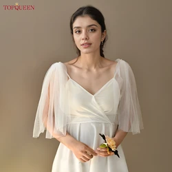 TOPQUEEN VG40 DIY Mini Shoulder Veil Wedding Veil Short Bride Jackets Bolero with Sleeves Bridesmaid Dress Decoration Evening