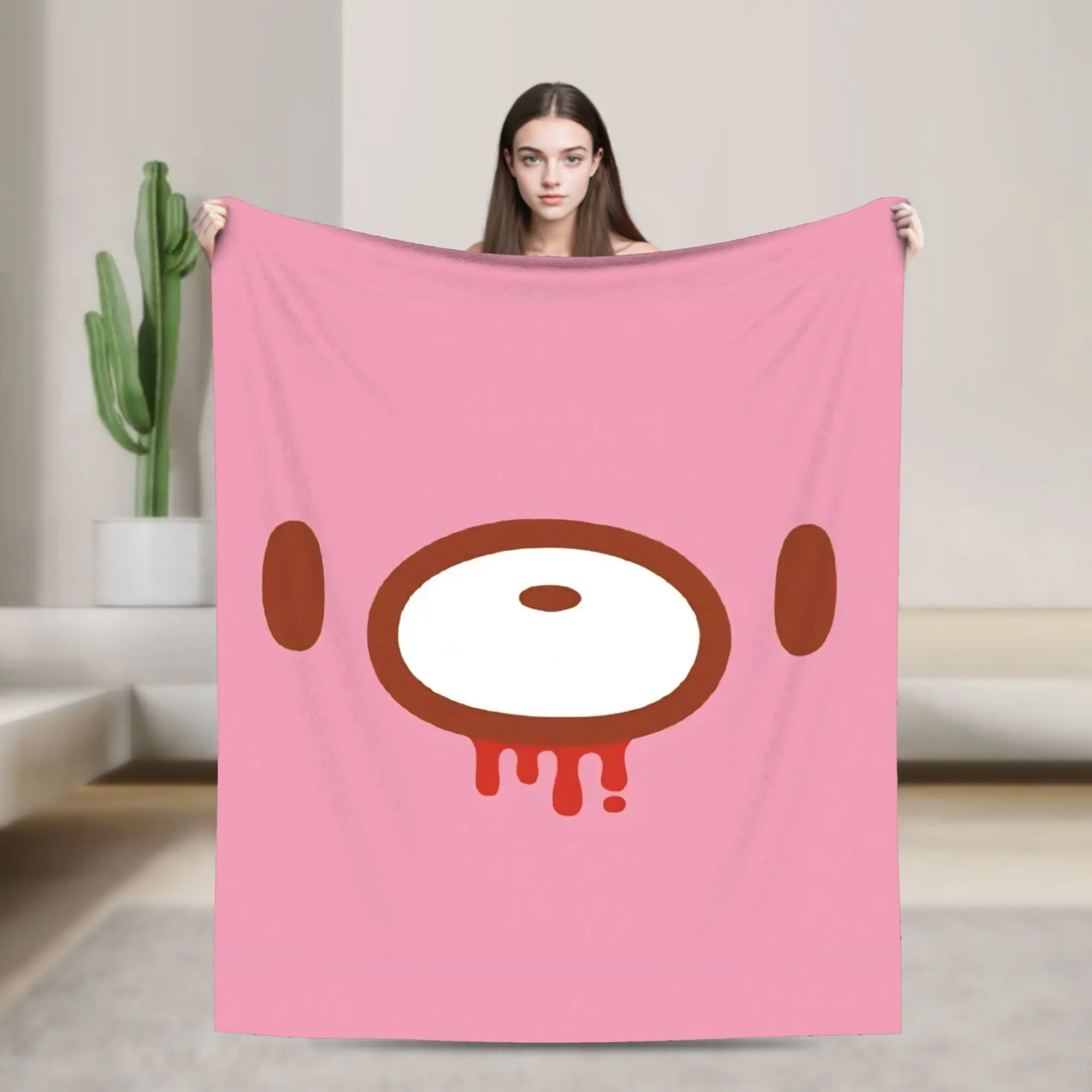 Pink Horror Bear Face Knitted Blanket Gloomys Wool Throw Blanket Home Couch Decoration Ultra-Soft Warm Bedspread