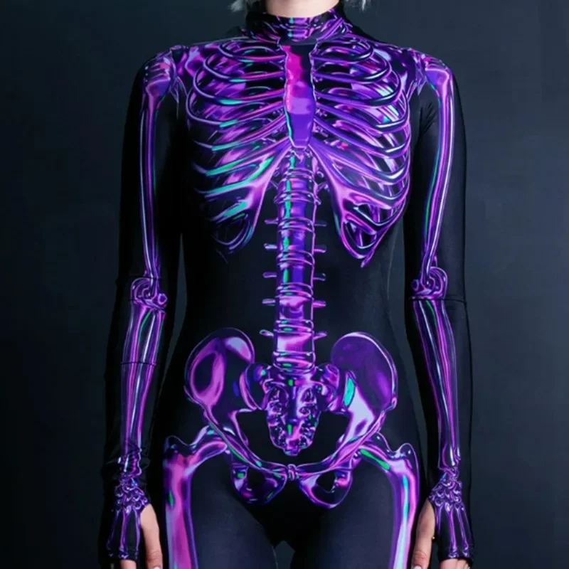 Halloween Scary Skeleton Costume Adult Kids Family Horror Skull Jumpsuit Carnival Party Women Sexy Devil Scary Ghost Bodysuit