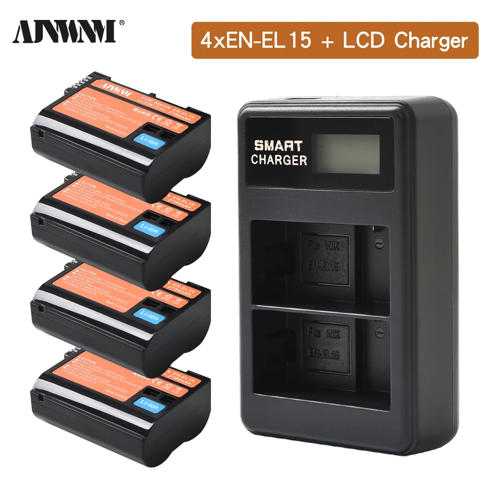 2750mAh EN-EL15C EL15C EN EL15 Battery + LED Dual Charger for Nikon Z5, Z6, Z6 II, Z7, Z7II D780, D850, D7500, D500, D600