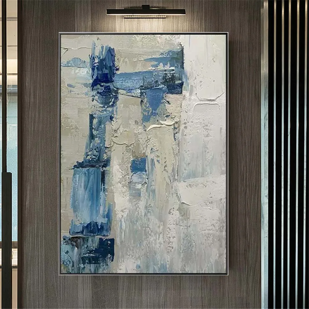 

Nordic Design Abstract Blue Grey Canvas Landscape Paint 100% Handmade Oil Paintings On Panel Modern Artwork Decor Wall Art Gift