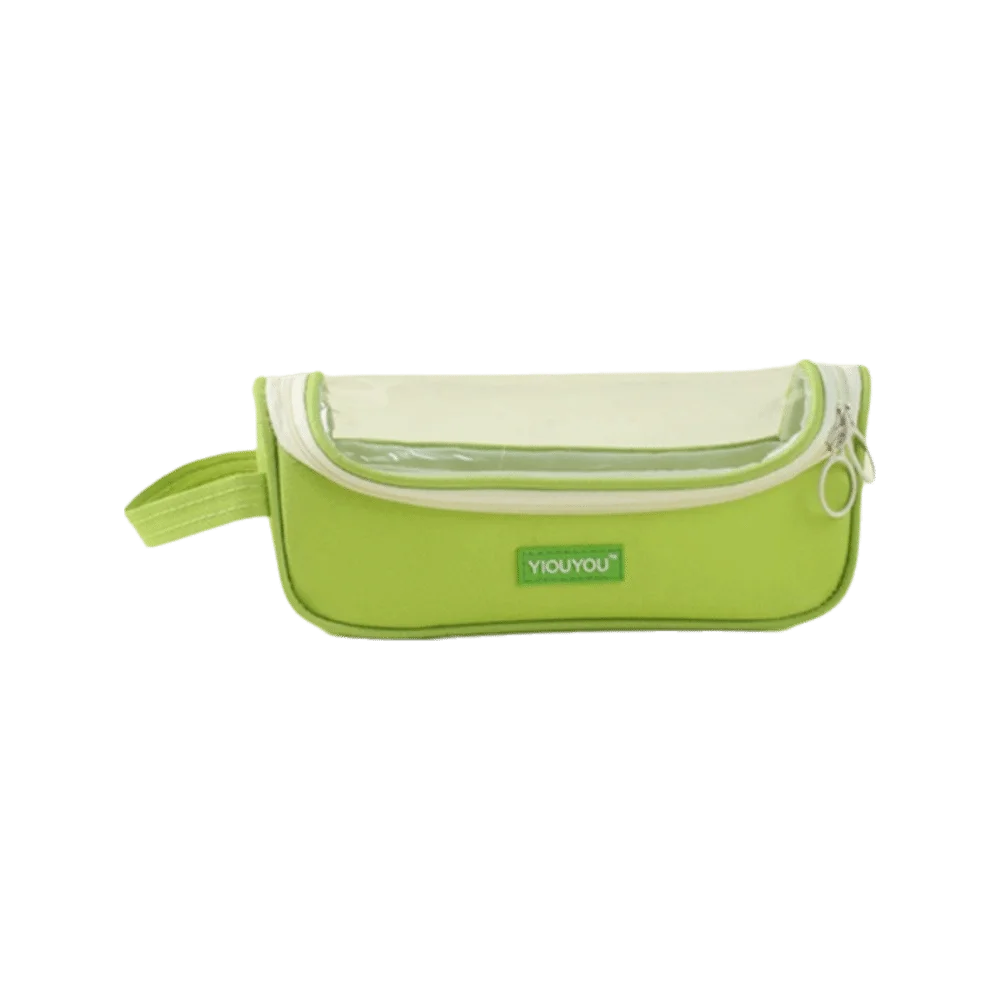 Transparent Window Pencil Case Circle Ring Zipper Large Capacity Stationery Storage Bag Reinforced Carry Handle