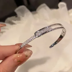 Silver Color Micro Zircon Open Bangle for Women 2024 Korean Simple Design Hollow Versatile Bracelet Wedding Jewelry Party Gifts