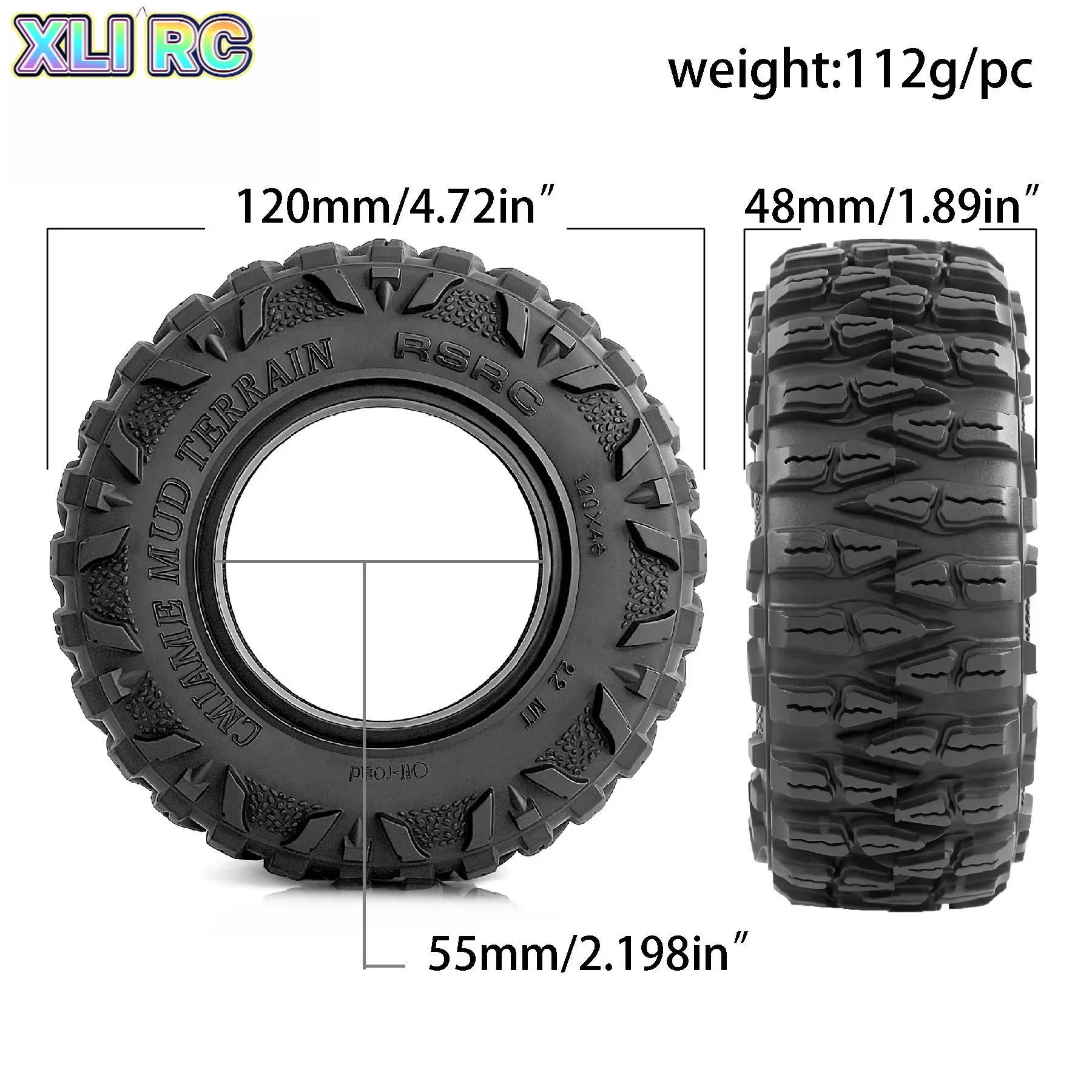 4Pcs2.2 Tires Super Grip Soft Tyre Outer Diameter 120mm for 1/10 Scale RC Crawler Car Axial Wraith SCX10 Capra Traxxas TRX4 TRX6