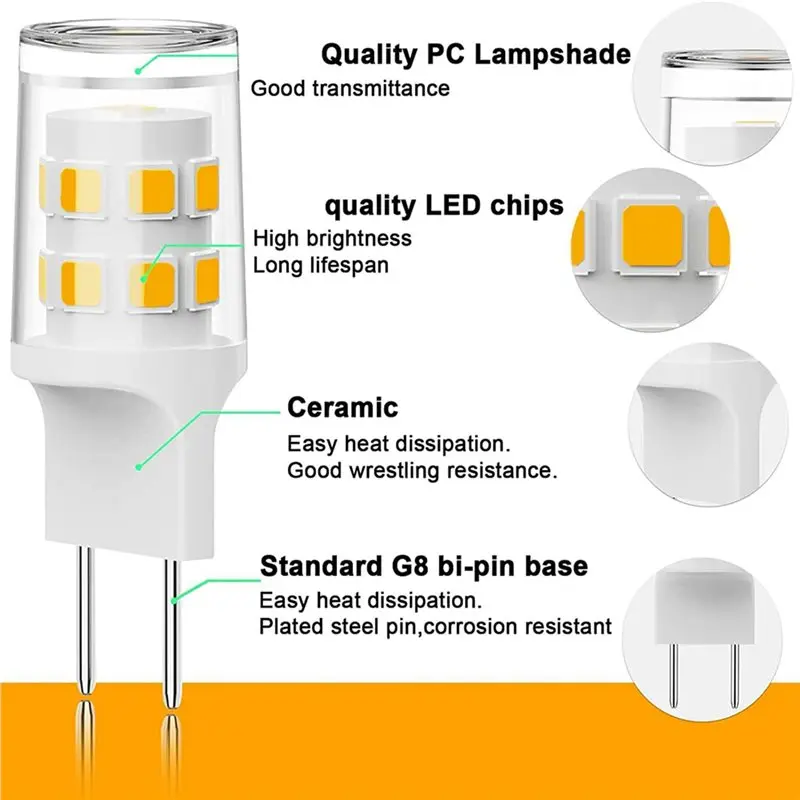 AA51 50Pcs G8 Led Bulb 3W Equivalent To G8 Halogen Bulb 20W-25W, T4 Light Bulb Bi-Pin G8/GY8.6 Base, G8 Bulb Warn White 3000K