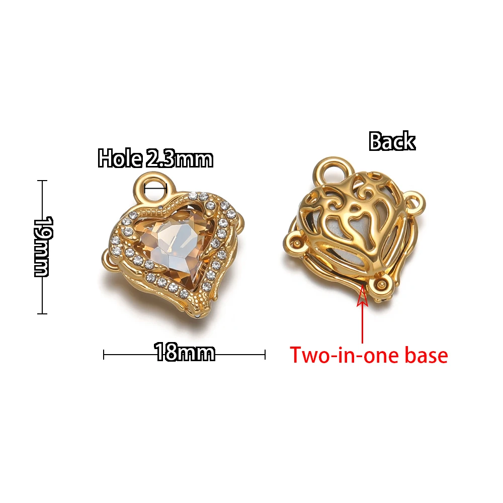 3 Stück Edelstahl Zwei-in-Eins-Basis Herz Hohl Zirkonia Anhänger für Damen Halsketten, DIY Schmuck und Ohrringe Herstellung – Detail 4