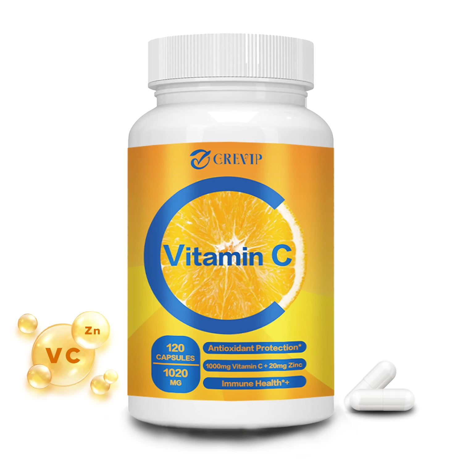 Cápsulas de vitamina C: antioxidante, promueve la producción de colágeno, apoyan la piel sana, las uñas y el cabello, mejoran la inmunidad