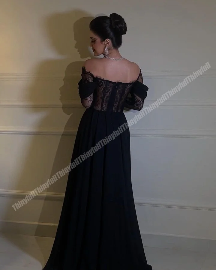 Thinyfull Prom Dresses Strapless Long Sleeves Evening Party Gown Chiffon Lace 2024 Split Long Formal Occasion Dress