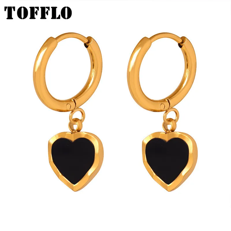 

TOFFLO Stainless Steel Jewelry Heart Inlaid Acrylic Pendant Earrings Women's Cute Earrings BSF1176