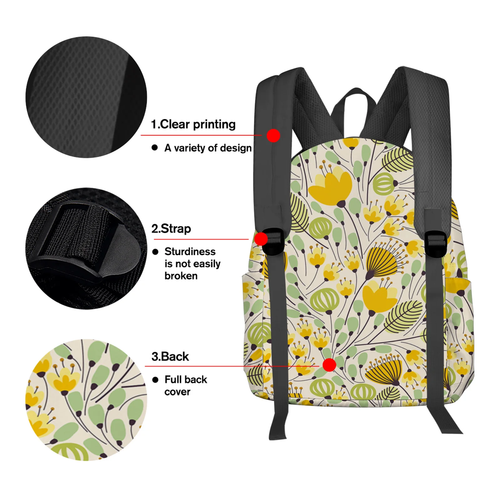 Yellow Geometric Floral Texture Backpack School Bags for Teenagers Girls Students Laptop Bag Women's Casual Travel Backpack