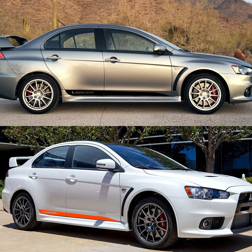 2 pezzi adesivi strisce laterali per auto per Mitsubishi Lancer accessori tuning fai da te pellicola in vinile per auto decalcomanie sport styling