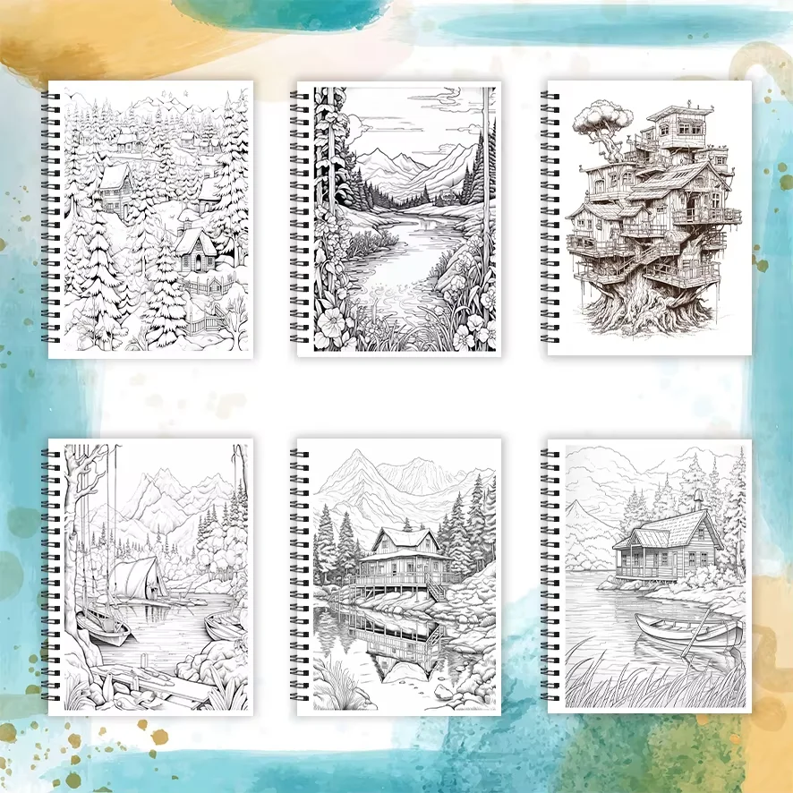 Coloring Book - 8.3 x 11.2 inches, 32 pages, Landscapes - Ideal gift for back-to-school season, family or friends