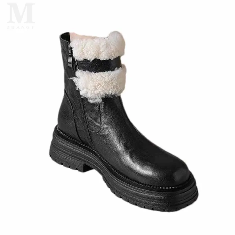 Fur Chunky Woman Ankle Snow Boots Casual Platform Warm Mid Heels Shoes 2025 Winter New Brand Pumps Walking Dress Chaussure Femme