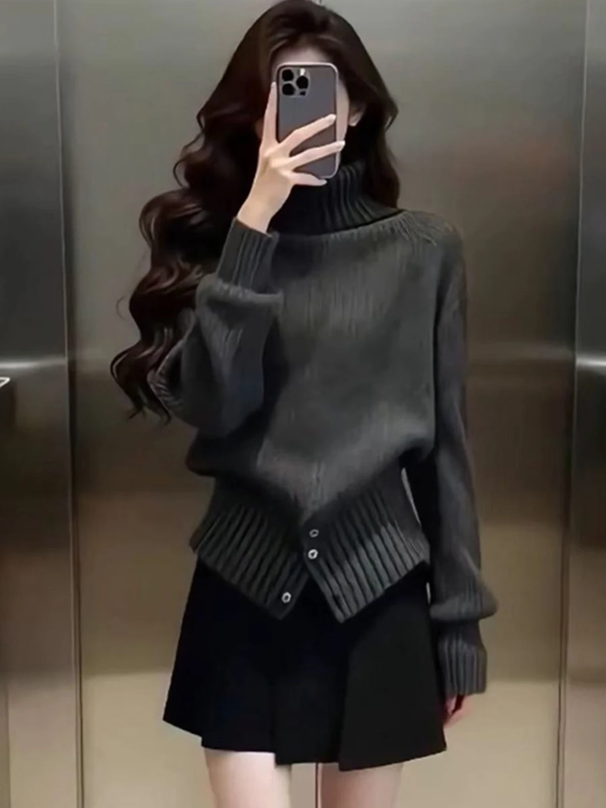 

Deep ey High Collar Women's Knitwear Slimming Waist Design Faionable Long Sve Casual Sle Spring 2026 Knitted Sweater