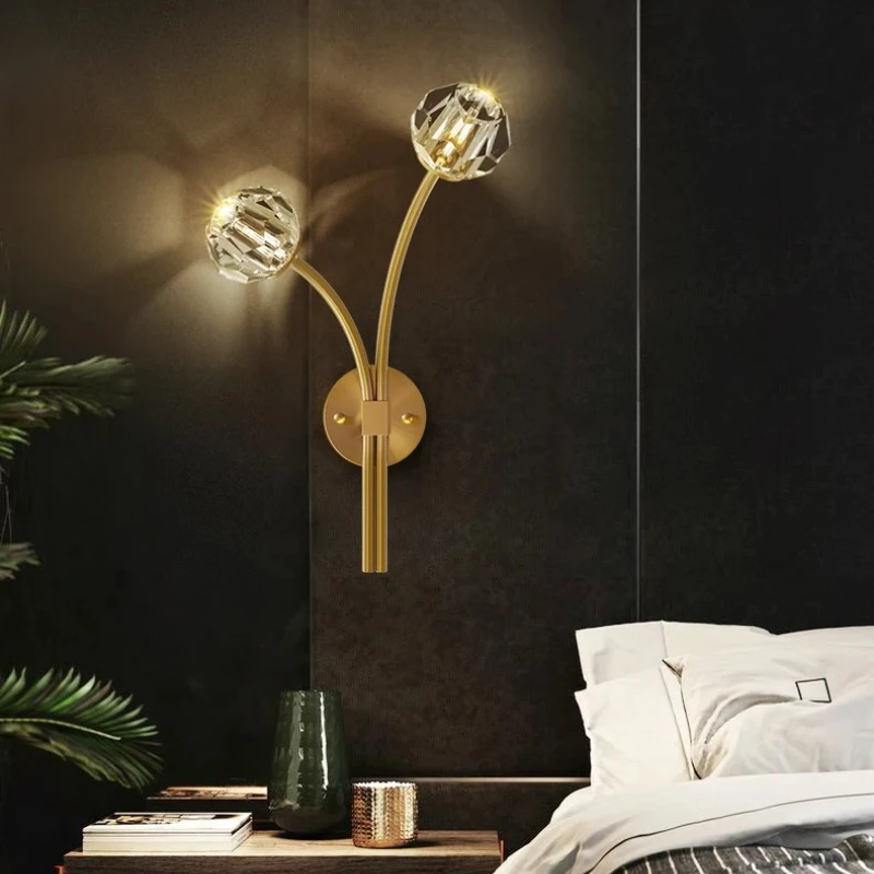 

LED Copper Black Gold Crystal Stone Designer Wall lamp Wall Light Wall Sconce For Bedroom Corridor