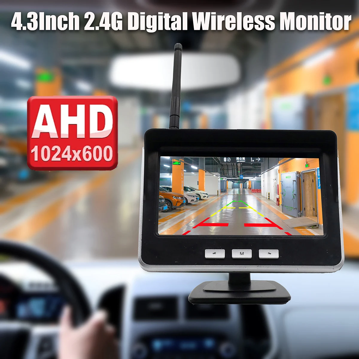 Uvusee Vehicle Car Mini 720P Wireless Backup Camera Kit 4.3' AHD IPS Monitor 1024X600 IP69K Waterproof Wireless Reversing Camera