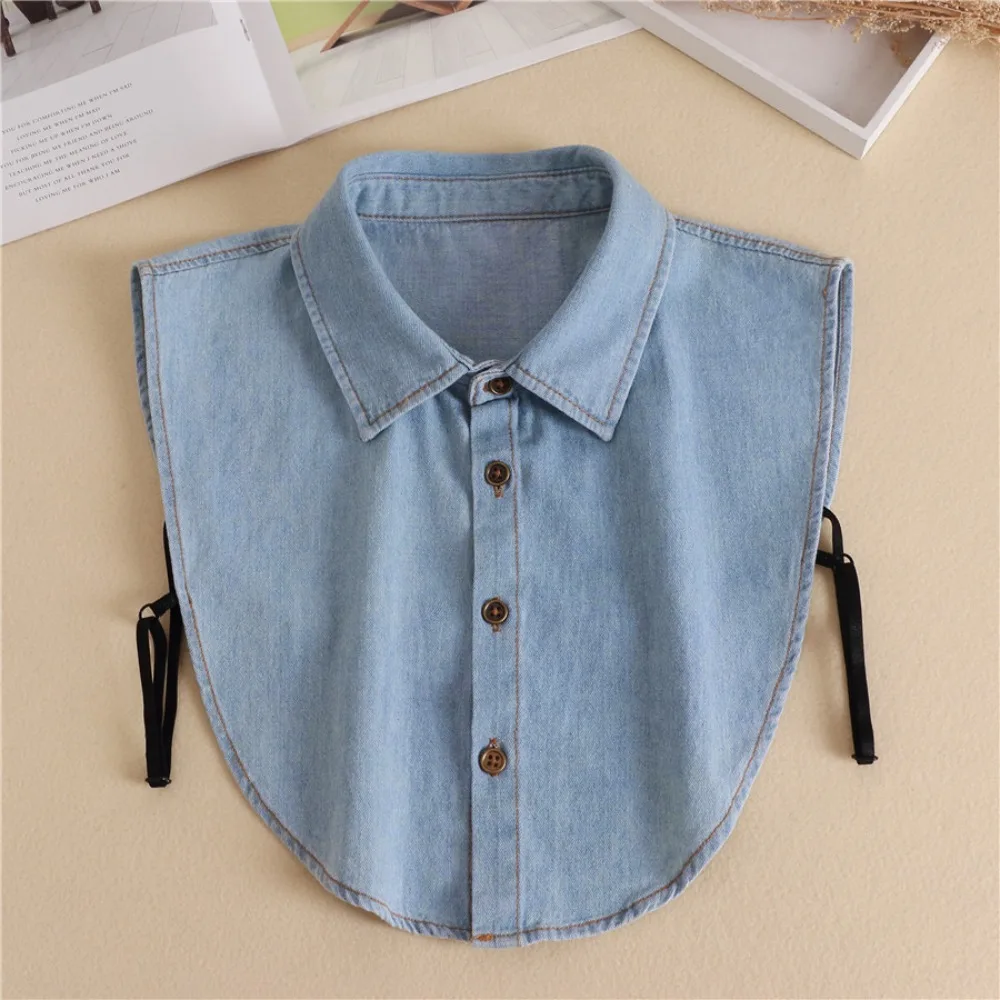 

Retro Detachable Denim Fake Collar Sharp Collar Square Collar Adjustable Neckline Black Korean Style Lapel Half Shirt Female