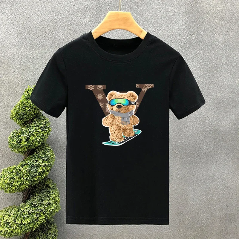 High Quality Oversized Luxury Brand Skateboard Bear100% Cotton Print Tees Summer Harajuku For Men/Women Short Sleeve T-shirt